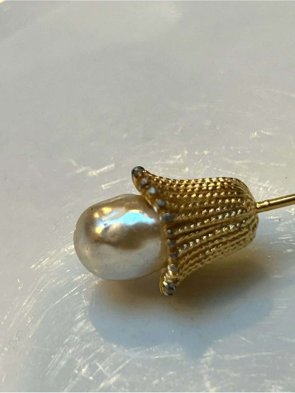 Vintage Gold Pearl Acorn Stick Pin
